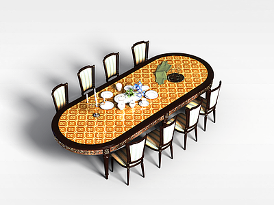 3d美式风格餐桌模型