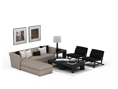 3d现代客厅沙发桌椅组合免费模型
