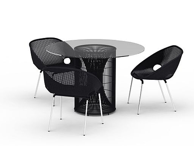 3d藤编桌椅组合免费模型