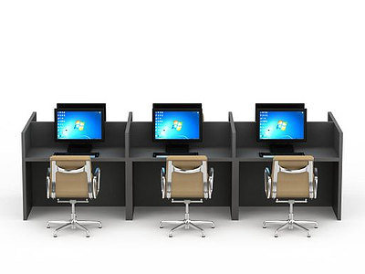 3d办公电脑桌椅组合模型