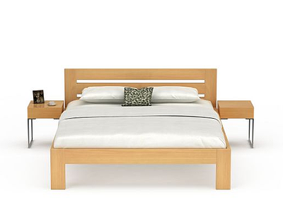 3d简易实木双人床免费模型
