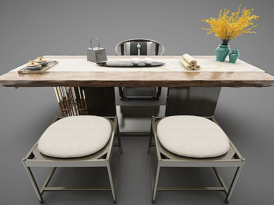 3d新中式茶桌椅模型
