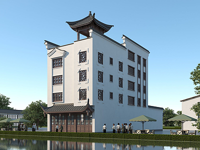 3d中式酒店模型