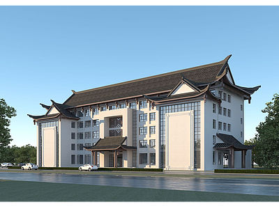 3d中式酒店模型