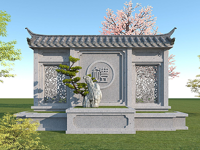 中式石雕文化墙模型3d模型