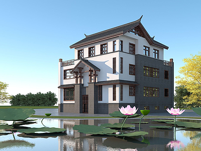新中式别墅模型3d模型