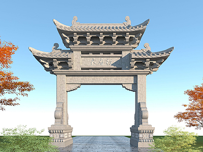 3d中式石雕牌坊模型