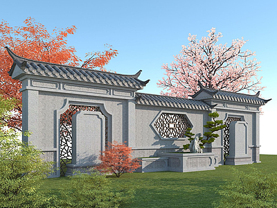 3d中式石雕文化墙模型