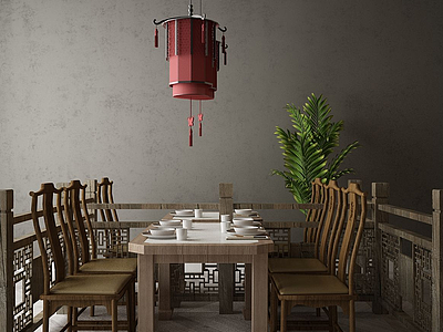 3d中式餐厅桌椅模型