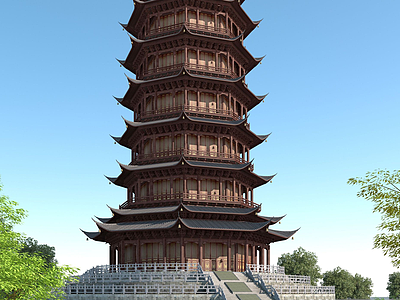 中式塔模型3d模型