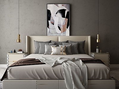 双人床卧室模型3d模型