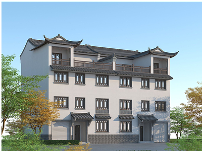 中式别墅双拼模型3d模型