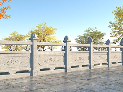 中式石栏杆模型3d模型