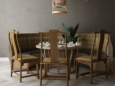 3d中式餐厅桌椅模型