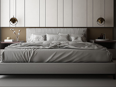 3d双人床卧室模型
