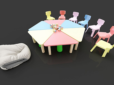 3d儿童桌椅组合模型