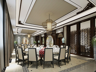 3d东南亚风格餐厅包间模型