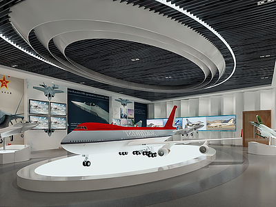 3d现代科教飞机展厅模型