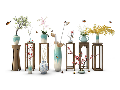 3d中式装饰植物花架模型