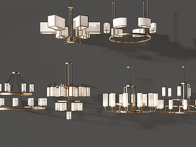 新中式多头纯铜客厅吊灯模型3d模型