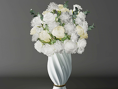 3d现代装饰植物白色花瓶模型