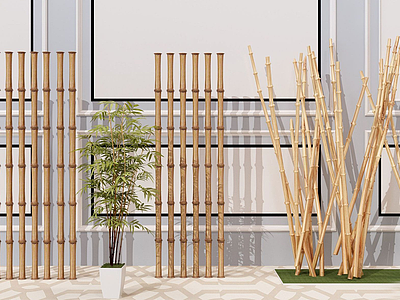 3d现代竹子栅栏模型