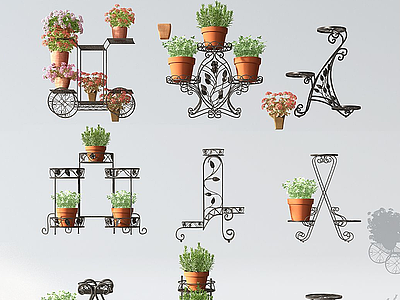 3d现代装饰植物铁艺花架模型