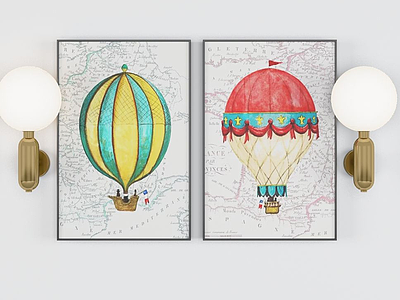 3d多彩热气球装饰画模型