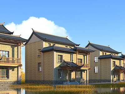3d中式别墅模型