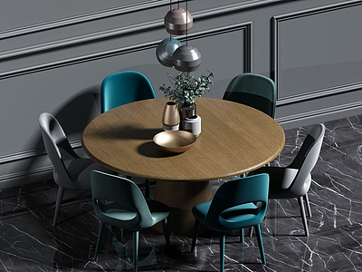 现代圆形餐桌椅模型3d模型