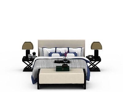 3d现代风格卧室双人床免费模型