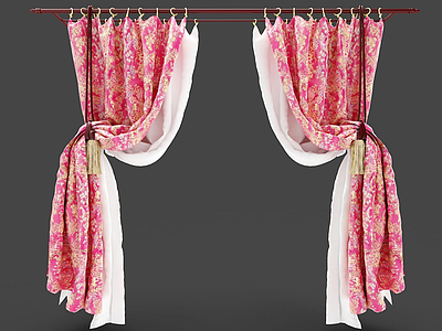 3d粉红色双层窗帘模型