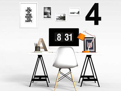 3d现代风格办公室桌椅组合模型