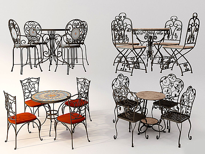 3d欧式铁艺餐桌椅模型
