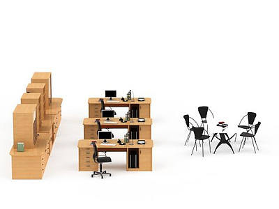 3d办公室<font class='myIsRed'>实木桌椅</font>免费模型