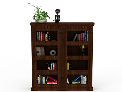 3d书房实木柜子模型