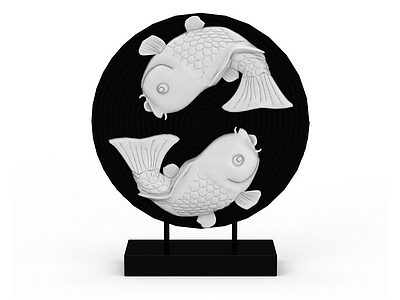 3d双鱼圆盘装饰品免费模型