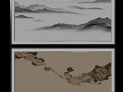 3d中国山水装饰画模型