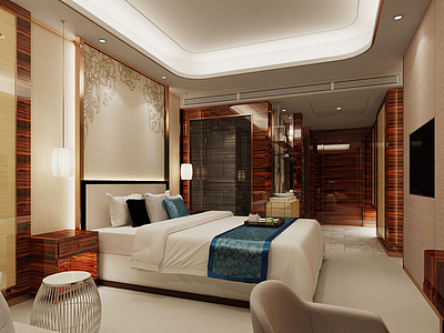 中式风格酒店套房3d模型