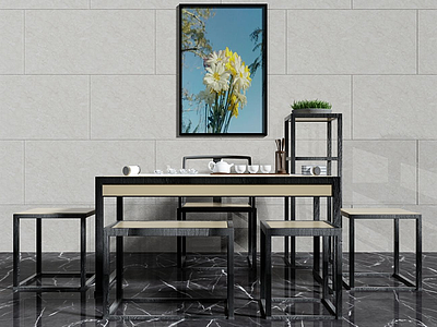 3d黑色简约餐桌椅模型