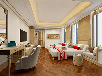 3d东南亚风格酒店套房模型