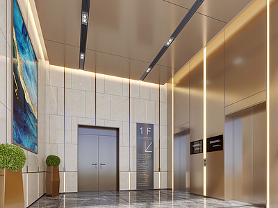 3d企业大厦电梯间模型