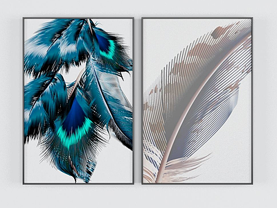 3d现代创意羽毛装饰画模型