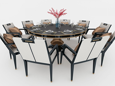 中式圆形餐桌椅模型3d模型