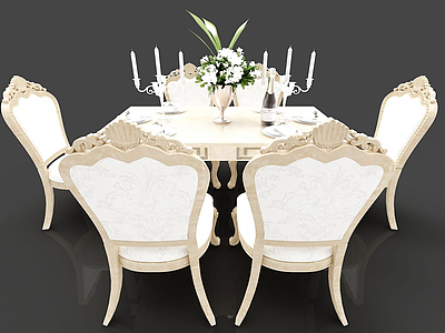 3d欧式温馨时尚餐厅餐桌模型
