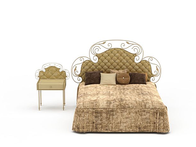 3d欧式简约风格双人床免费模型