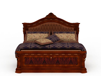 3d实木卧室双人床模型