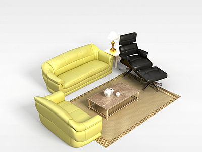3d客厅组合沙发茶几模型