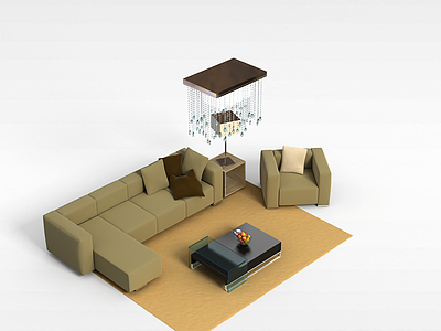 3d现代布艺沙发茶几组合模型
