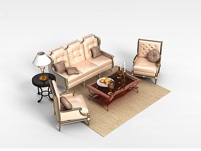 3d欧式风格沙发茶几组合模型